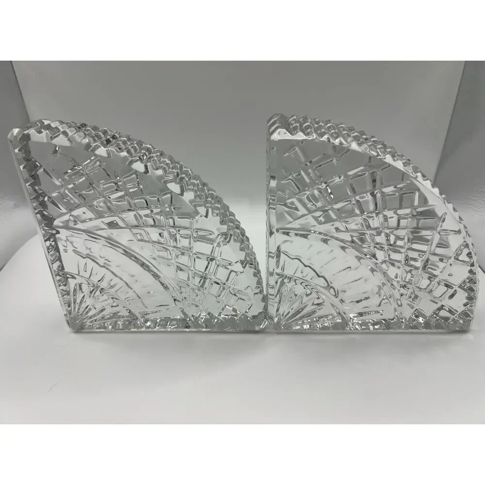 Vintage Waterford-inspired Quadrant-style heavy glass bookends – matching pair